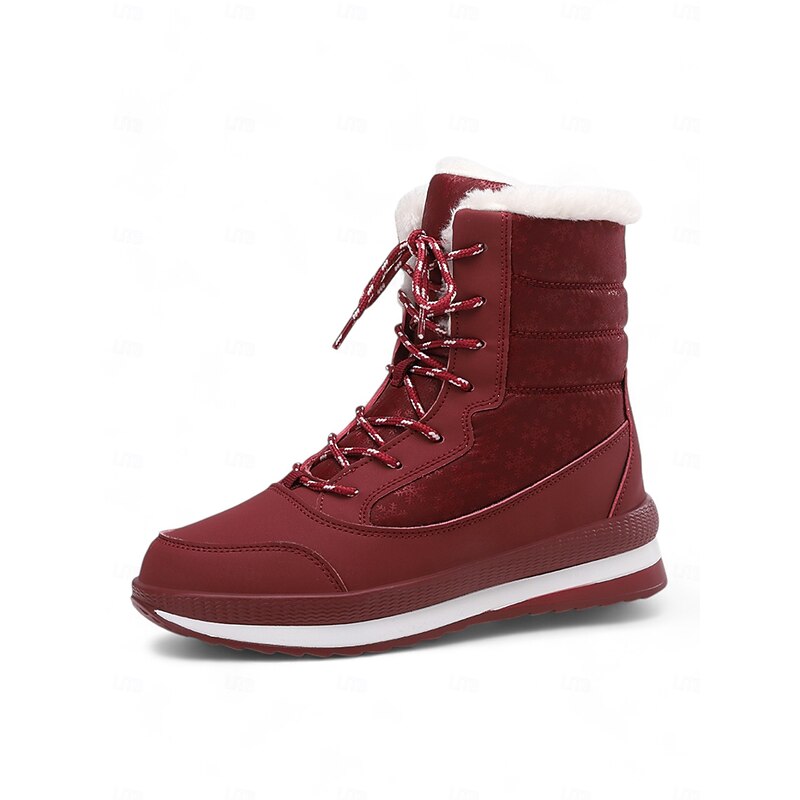 Women's Red Lace-Up Waterproof Winter Boots with Plush Lining and Non-Slip Sole – Stylish Snow Boots for Cold Weather4