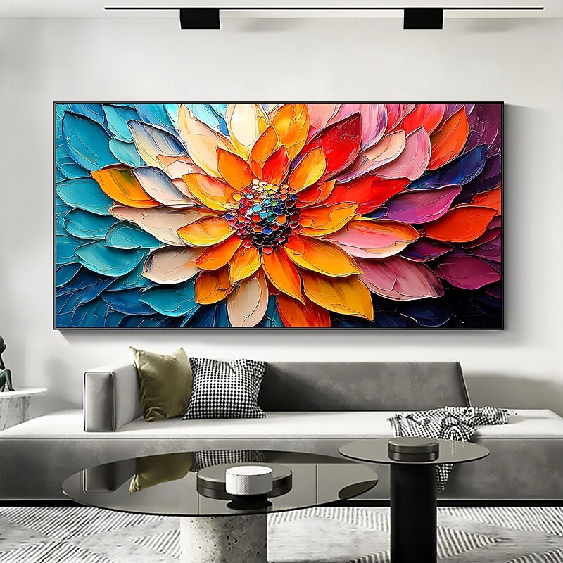 Handmade Original 3D Impasto Colorful Flower Oil Painting On Canvas Abstract Texture Floral Wall Art for Home Decor With Stretched Frame/Without Inner Frame Painting4