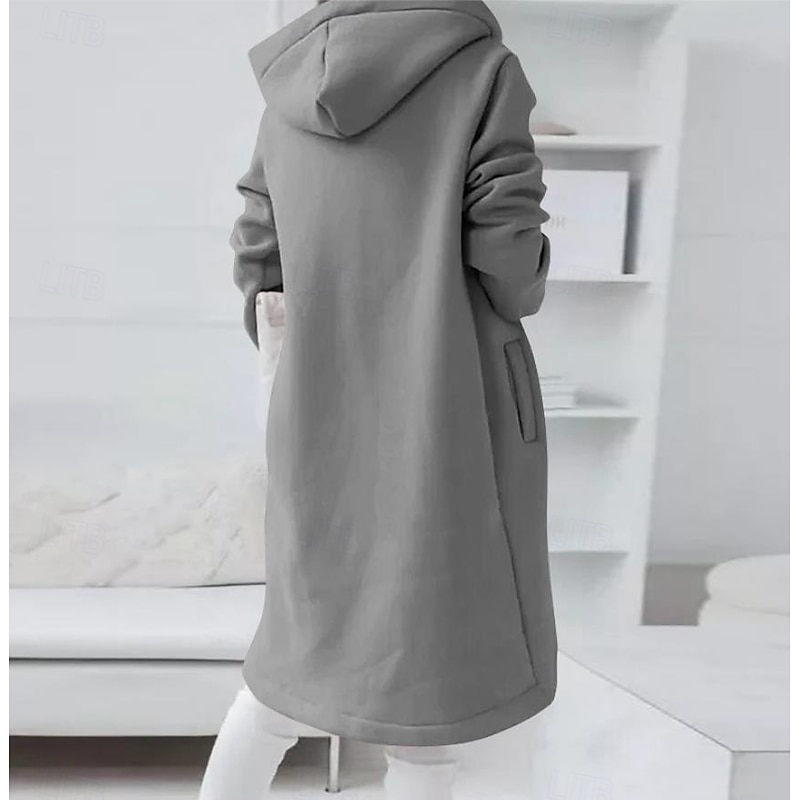 Women's Casual Jacket Outdoor Zipper Solid Color Windproof Fashion Loose Fit Outerwear Long Sleeve Fall Black S2