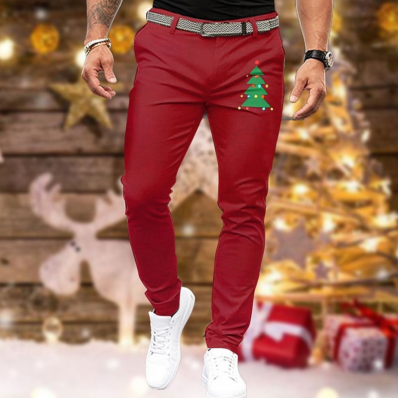 Christmas Men's Christmas tree Printed Pants Tree Fashion Casual Dress Zipper Pocket Mid Waist Party Dailywear Holiday Summer Spring Fall 3D Print Slim Fit Inelastic