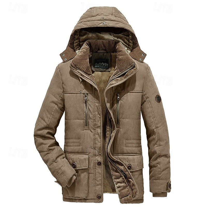 Men's Winter Jacket Fleece Jacket Casual Jacket Hiking Parka Daily Vacation Thermal Warm Pocket Fleece Fall & Winter Plain Fashion Streetwear Hooded Regular Khaki Army Green Dark Blue Coffee Jacket3