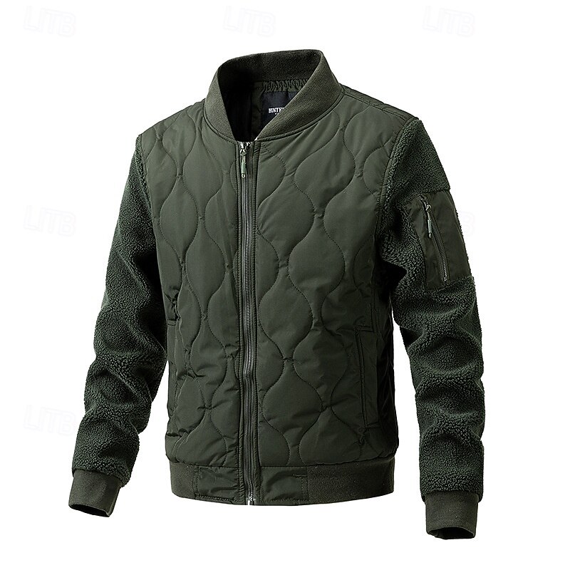 Men's Outdoor Jacket Quilted Jacket Padded Formal Home Windbreaker Pocket Fall Winter Solid Color Active Neutral Shirt Collar Regular Black Navy Blue Brown Green Khaki Jacket3