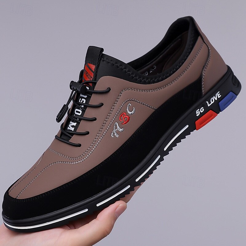 Men's Fashion Casual Sports Shoes – Brown and Black Lightweight Sneakers with Embroidered Design and Elastic Lace-Up Closure 6