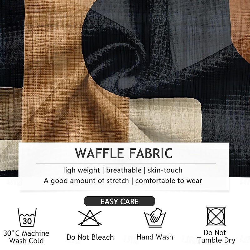 Men's Plaid Waffle Polo Shirts Golf Shirt Long Sleeve Polo Shirts Collared Shirts Vintage Casual Vacation Wear Formal Wear Festival Wear Buttons 3D Print Spring Fall Winter Blue3