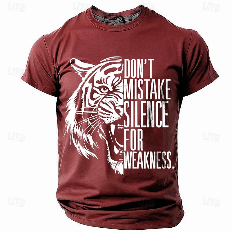 Men's Tiger Text T Shirt Short Sleeve T shirt 3D Print Crew Neck Shirt Fashion Athleisure Street Sports Outdoor Black Red Dark Green Summer Spring Clothing Apparel S M L XL XXL XXXL3