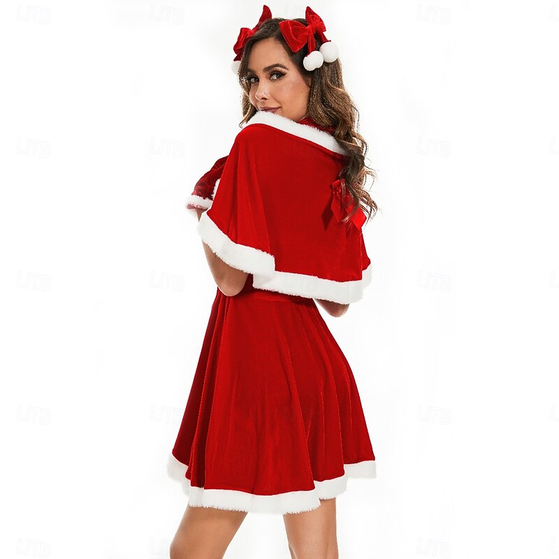 Santa Suit Santa Claus Mrs.Claus Christmas Dress Santa Clothes Sexy Costumes Santa Hat Women's Sexy Cosplay Costume Adults Christmas Masquerade Christmas Party Dress Headpiece Gloves Cape2