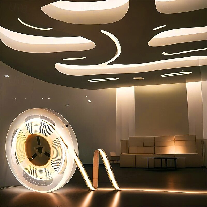 COB LED Strip Light 5M DC 12V 320 LEDs, 8MM High Density Linear Lighting Flexible Tape Ribbon Lights RA90 for Warm/Natural White Home Decor