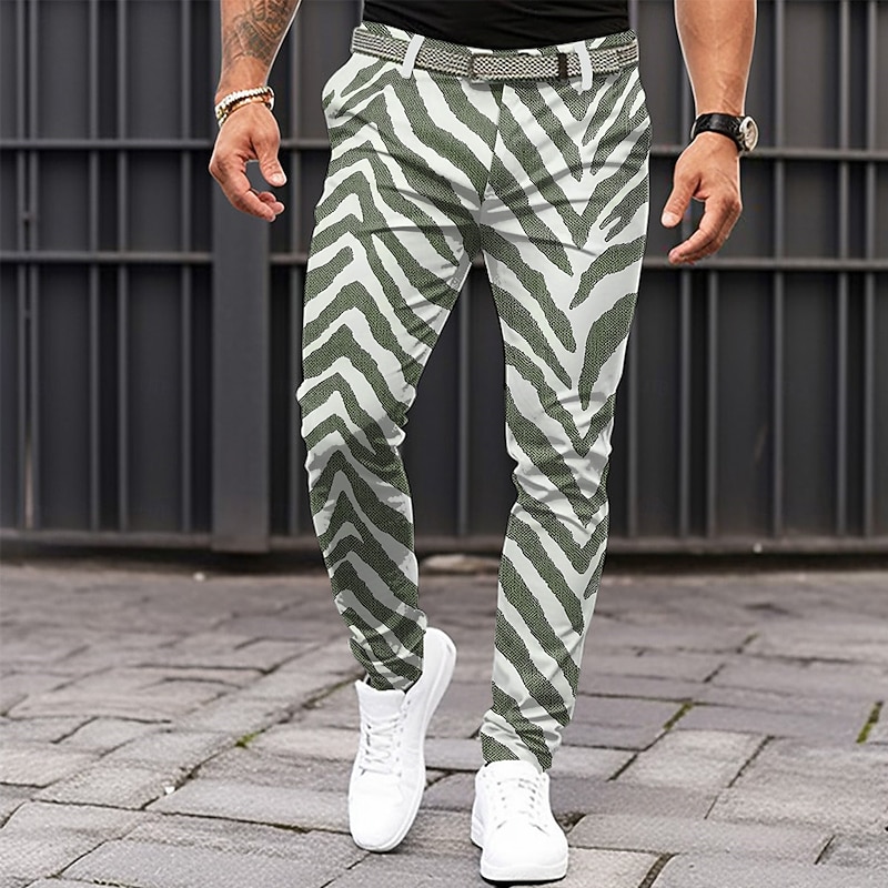 Men's Striped Dress Pants Mid Waist Business Casual Formal Dailywear Zipper Pocket Summer Spring Fall 3D Print Black Green Black Blue