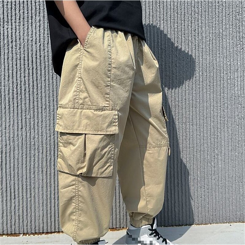 Kids Boys Pants Trousers Patchwork Pocket Solid Color Breathable Soft Comfort Pants Outdoor Daily Basic Black Khaki Mid Waist3