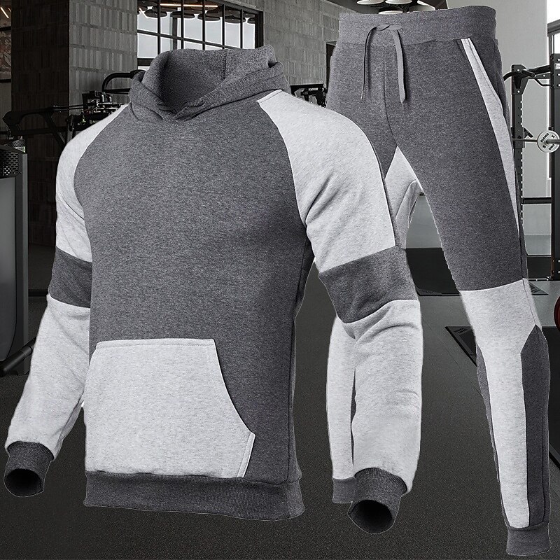 Men's Tracksuit Jogging Suit Drawstring Pocket Color Block Hoodie and Pants Athletic Clothing Set Spring Black Red Gym Workout Jogging Running Soft Breathable Long Sleeve Sport Activewear