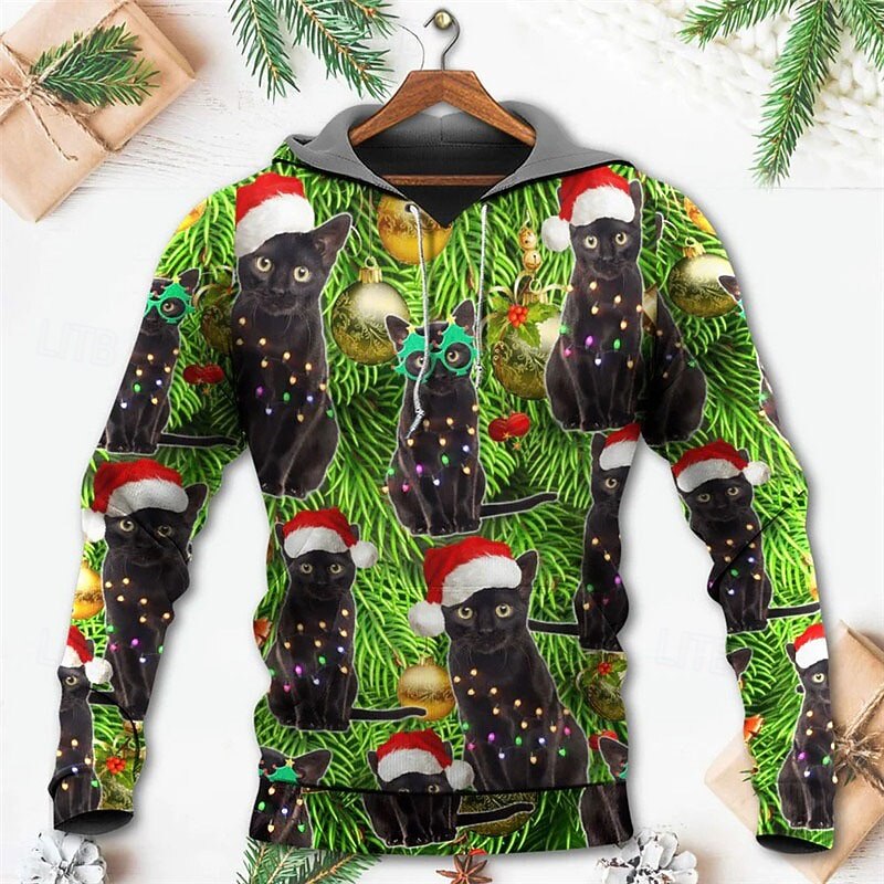 Christmas Men's Santa Claus 3D Hoodies Pullover Green Red Light Blue Hooded Santa Claus Graphic Prints Ugly  Print Daily Sports 3D Print Basic4