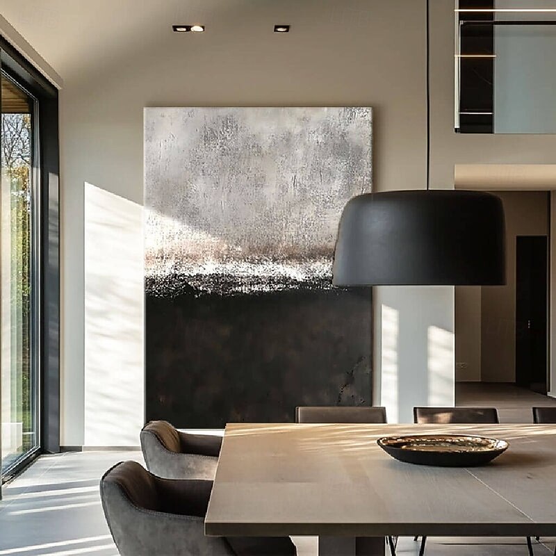 Handpainted White Black Textured Painting handmade Oversized 3D handmade Abstract oil painting Wall Art painting Large Minimalist black white textured Painting for Living Room bedroom Wall Decor Art4