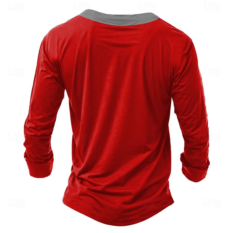 Christmas Men's Christmas animal Henley T Shirt Cat Hat Fashion Casual Print Henley Party Street Daily Red Green Long Sleeve Henley Winter Spring &  Fall Clothing Apparel Normal S M L XL XXL XXXL2