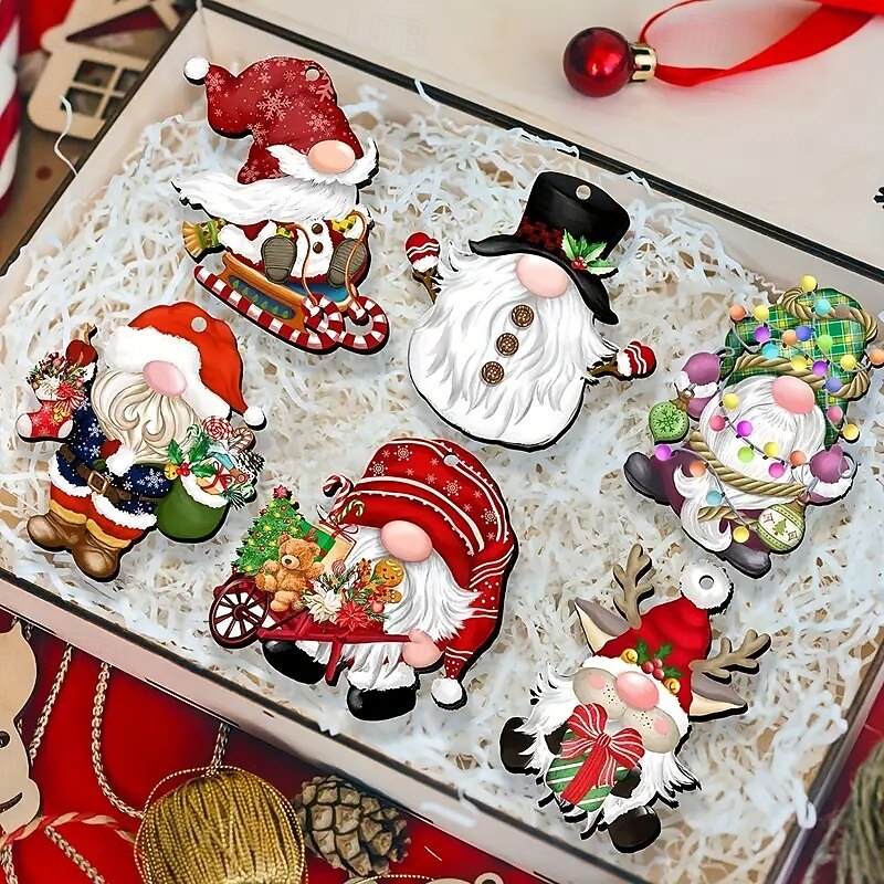 24pcs Christmas Wooden Ornaments, Classic Gnome Decorations with Fairytale-Themed Hanging Pendants, Featuring Santa and Elf Designs for Holiday Decor, Traditional Non-Electric Shapes2