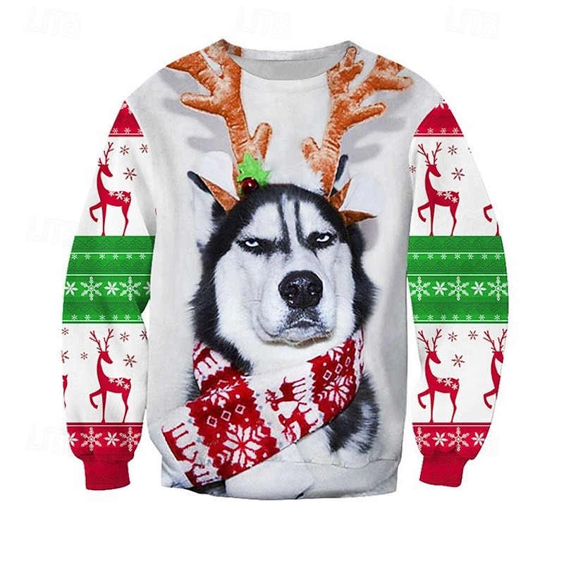 Christmas Animal Cat Dog Pullover Funny Christmas Sweatshirt 3D Print 3D Christmas Funny For Couple's Men's Women's Adults' Christmas Carnival 3D Print Party Festival