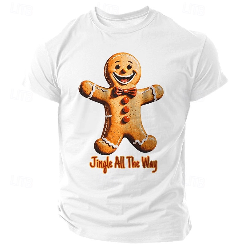 Christmas Men's Gingerbread Man T Shirt 100% Cotton Short Sleeve Graphic Shirt Black White Red Comfortable Tee Festival Fashion Designer Clothing3