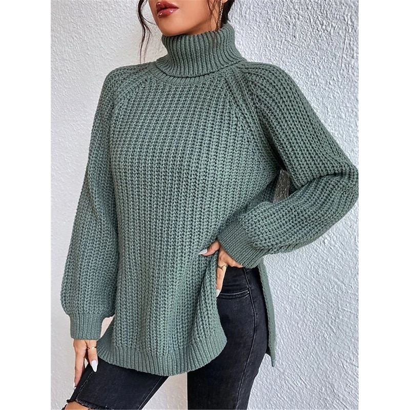 Women's Sweater Pullover Sweater Jumper Casual Soft Pure Color Chunky Turtleneck Knitted Long Sleeve Regular Tops Knit Outdoor Daily Weekend Light Green Wine Fall Winter4
