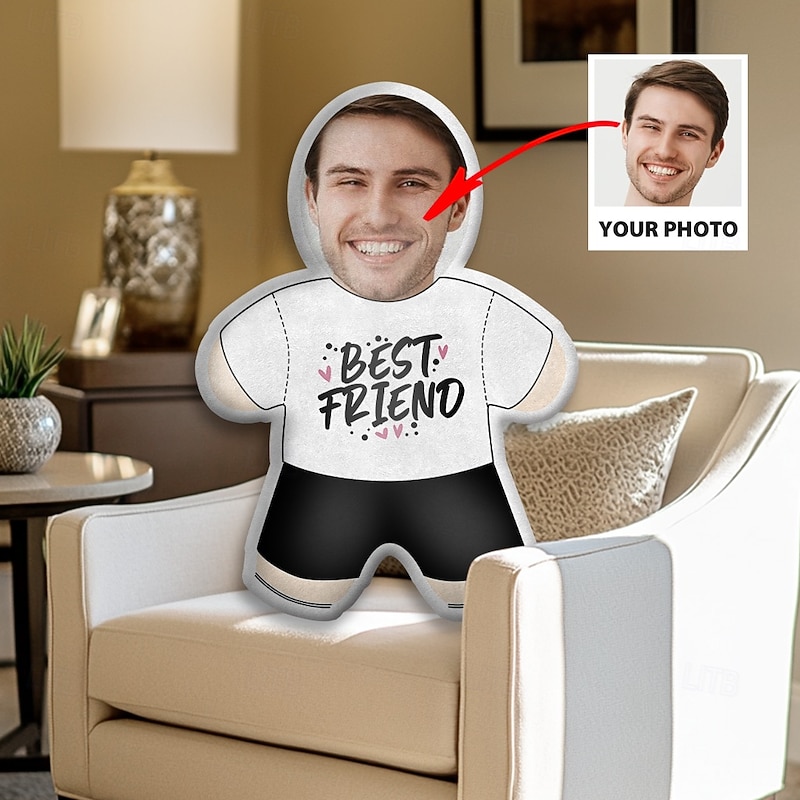 Custom Face Pillow Personalized Photo Humanoid Cushion Best Friend Custom Gift Ideas in Various Sizes with Insert Gift for Him/Her/Kid/Elderly Thanksgiving