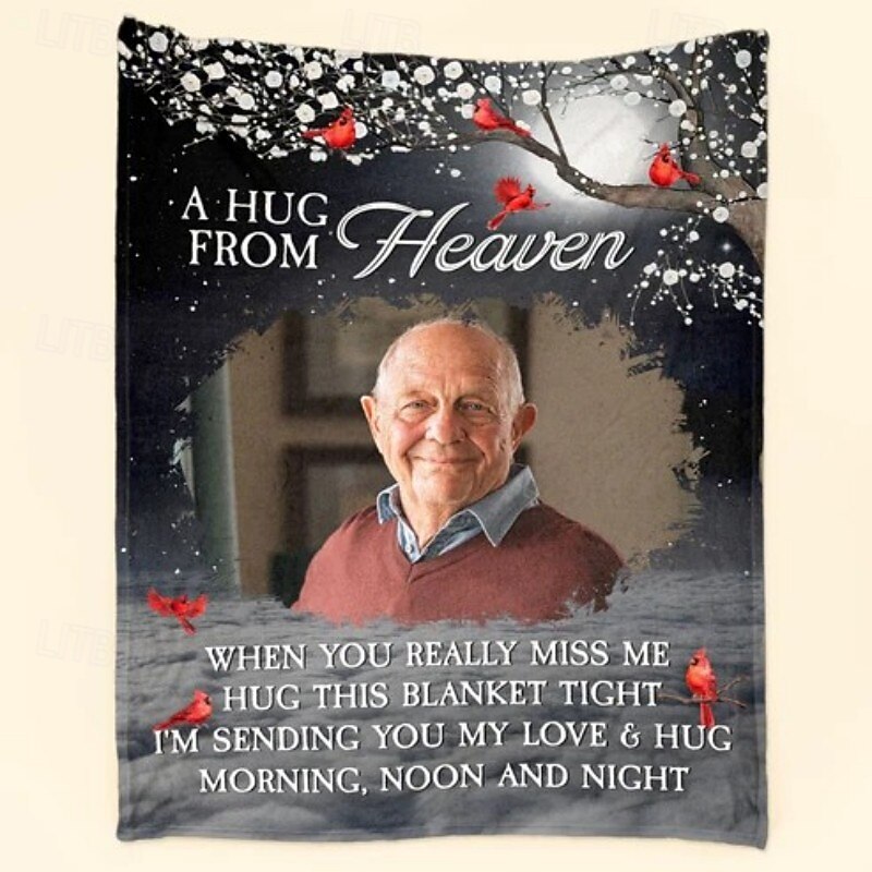 Personalized Photo Memorial Blanket Custom Sympathy Gifts For Loss Of Loved Ones A Hug From Heaven Soft Thoughtfully Remembrance Comfort
