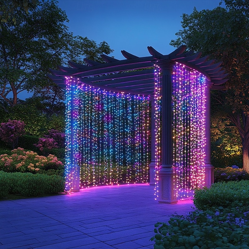 1PC 3x3M IP44 Waterfall Curtain LED Fairy String Light, Meteor Shower Rain Lights for Christmas, Window, Colorful Icicle Decor Lighting with EU/US Plug AC110V-240V2