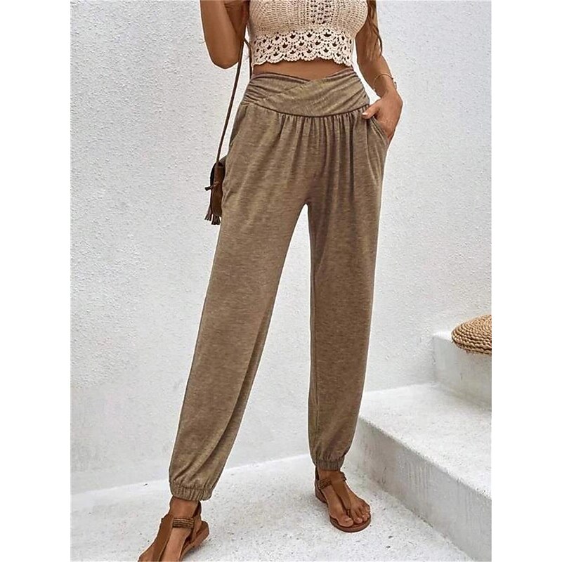 Women's Chinos Fashion Streetwear Full Length High Waist Plain Pocket Comfy Soft Comfortable Micro-elastic Outdoor Street Black Blue Khaki Army Green Spring &  Fall Regular Fit4