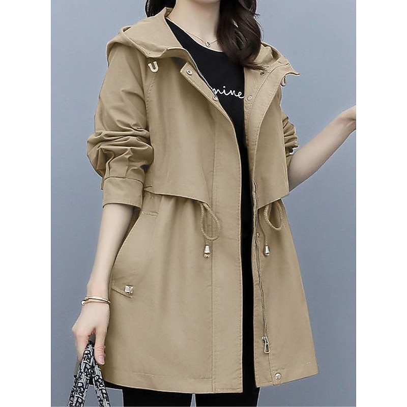 Women's Coat Outdoor Street Daily Wear Fall Winter Regular Coat Regular Fit Thermal Warm Breathable Stylish Casual Jacket Long Sleeve Plain Stripes and Plaid with Pockets Black Army Green Blue - Main Image