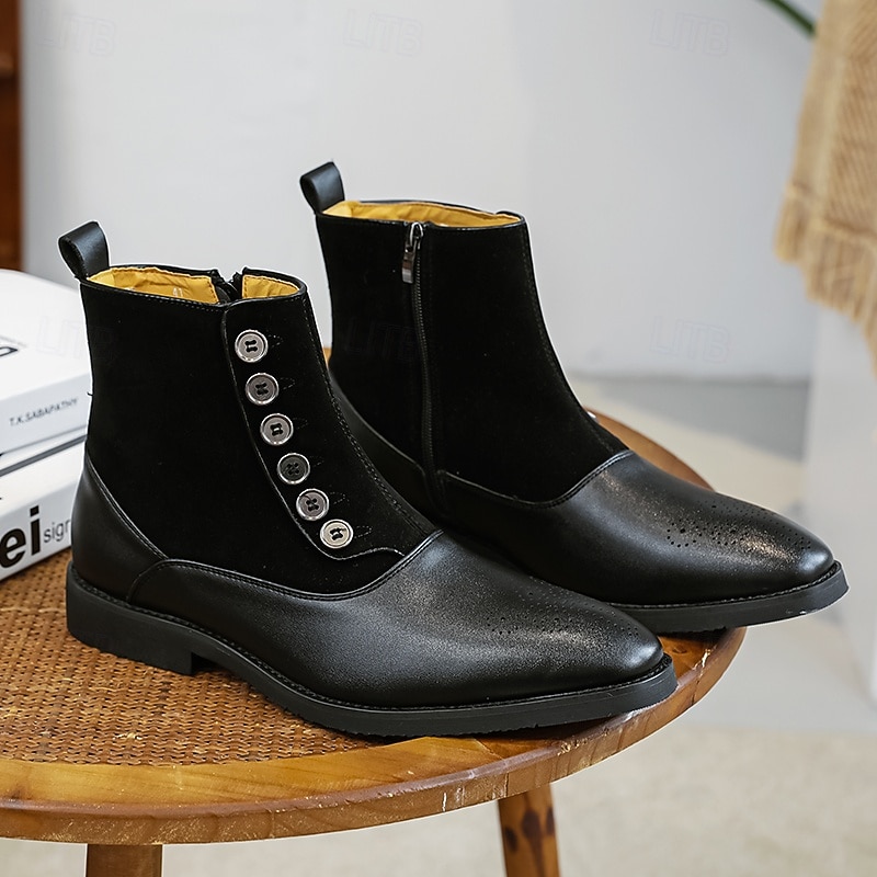 Men's Two-Tone Faux Leather Button Boots – Vintage Victorian Style Ankle Boots for Formal and Casual Occasions 26