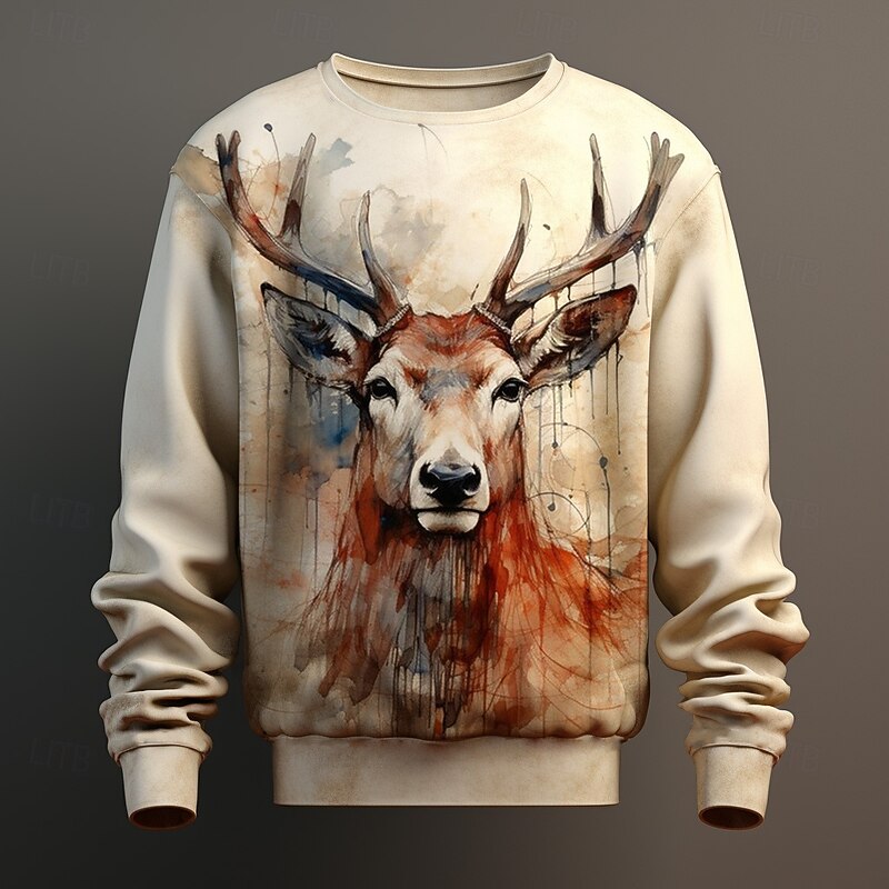 Men's Deer Sweatshirts Sweatshirt Long Sleeve Sweatshirt Crew Neck Fashion Daily 3D Printing Vacation Sports Outdoor Streetwear Crewneck Winter Spring &  Fall