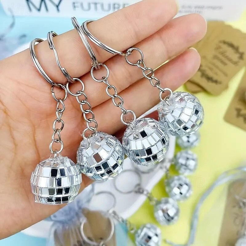 24pack 24-Piece Disco Ball Keychain Set with Thank You Tags & Organza Bags 70s 80s Party Favors Carnival Supplies Birthday Gifts - Silver Mirror Ball Keychains for Events & Celebrations2
