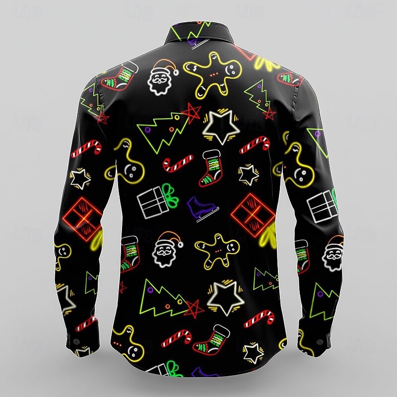 Christmas Men's Santa Claus Christmas Tree Gingerbread Man Dress Shirt Button Up Shirt Long Sleeve Casual Party Evening Wear Daily Festival Fall Winter Spring & Summer Shirt Collar Button Up 3D Print2