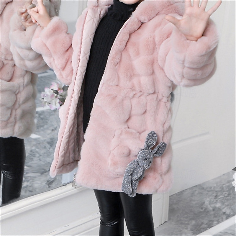 Kids Girls' Faux Fur Coat Solid Color Cute School Coat Outerwear 4 years+ Fall Pink Purple2