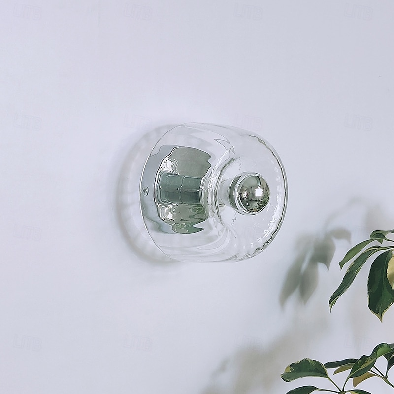 Modern Clear Glass Wall Sconce Minimalist Chrome Wall Lamp Creative Stripe Glass Wall Light Indoor Art Design Wall Sconce Round Hardwired Metal Wall Light Fixture 110-240V 5W4