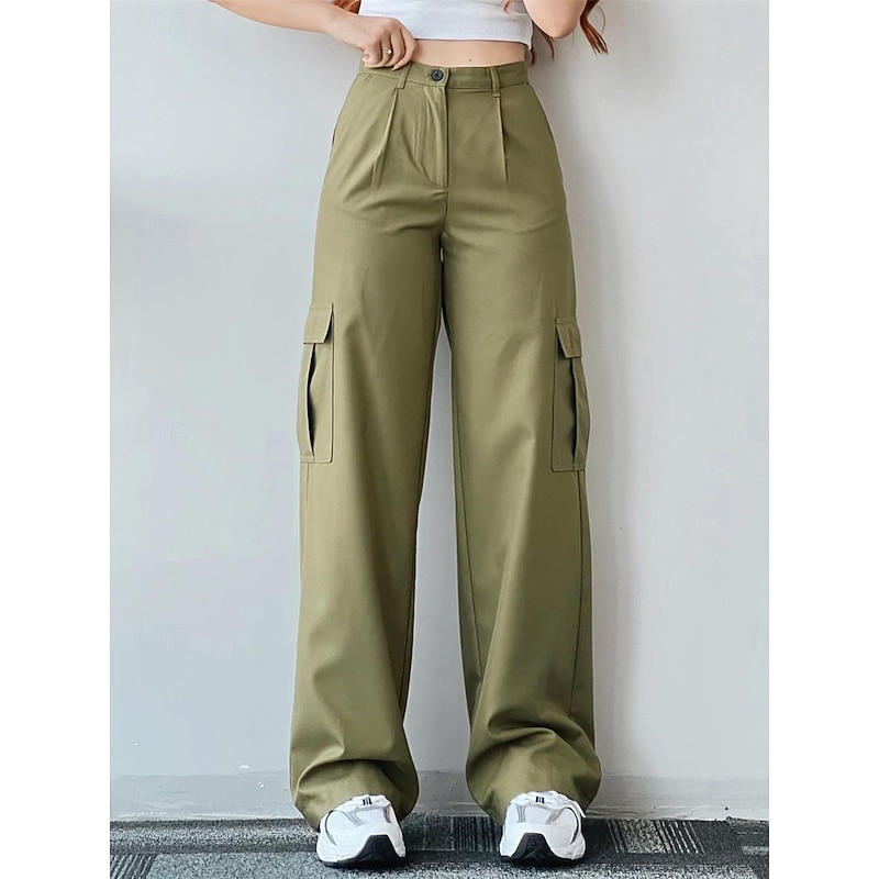 Women's Cargo Pants Chinos Fashion Streetwear Full Length High Waist Plain Pocket Comfy Soft Comfortable Micro-elastic Outdoor Street White Green Apricot Spring &  Fall Regular Fit2