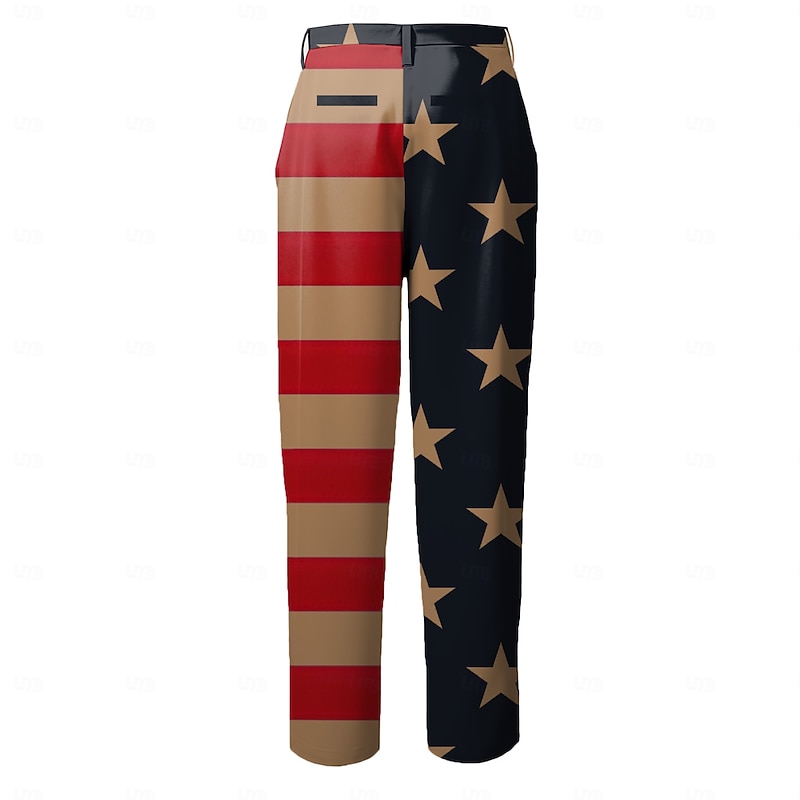 Men's American US Flag Patriotic Dress Pants Mid Waist Vintage Business Casual Outdoor Street Dailywear Zipper Pocket Summer Spring Fall 3D Print Blue Brown3