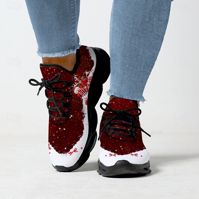 Women's Christmas-Themed Athletic Sneakers - Festive Red and White Design, Lightweight and Breathable, Perfect for Holiday Celebrations and Casual Wear3