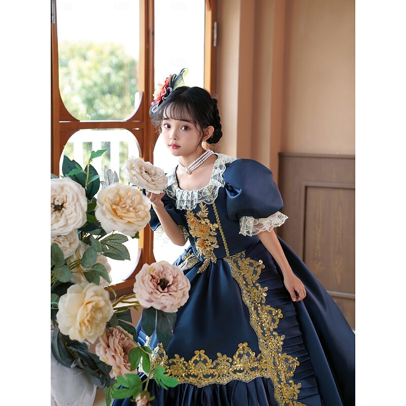 Gothic Cosplay Lolita Rococo Dress Party Costume Masquerade Princess Shakespeare Solid Color Ball Gown Fancy Dress Girls' Royal Christmas Halloween Carnival Party Birthday Holiday Child's Dress All2
