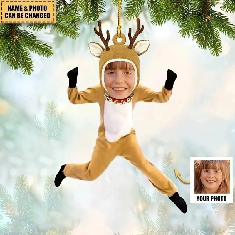 Personalized Photo Christmas Ornaments Acrylic Lovely Reindeer 2D Custom Christmas Tree Ornaments Xmas Decoration Hanging Pendant Gifts2