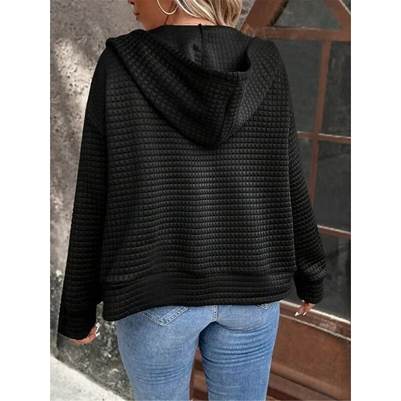 Women's Casual Jacket Hoodie Jacket Outdoor Street Daily Wear Fall Winter Regular Coat Regular Fit Thermal Warm Breathable Stylish Casual Jacket Long Sleeve Plain with Pockets Full Zip Black Wine3