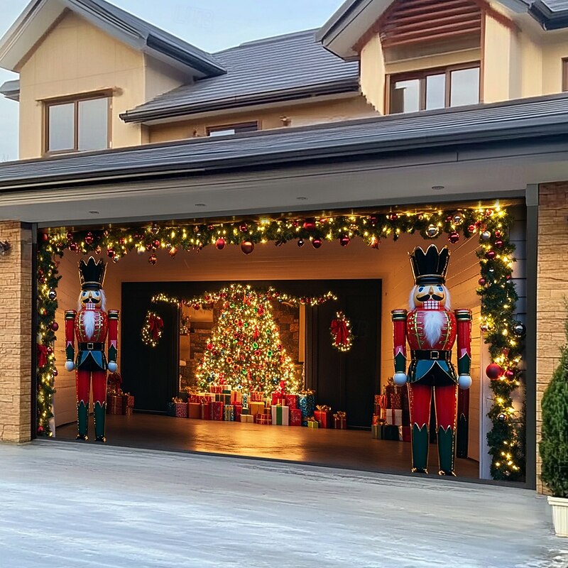 Christmas Door Decorations Outdoor Garage Door Cover Xmas Tree Banner Farmhouse Large Christmas Backdrop for Holiday Outdoor Garage Door Home Wall Decorations 26