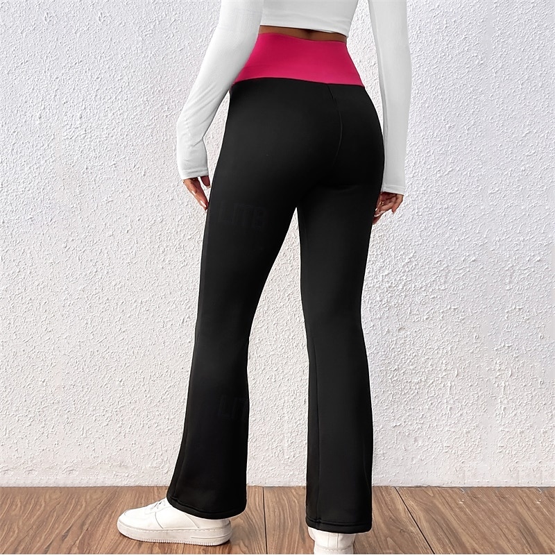 Women's Yoga Pants Fleece Lined Leggings Yoga Leggings Butt Lift Tummy Control High Waist Pilates Gym Workout Workout Tights Color Block Black Fall Winter Sports Activewear Stretchy Slim2