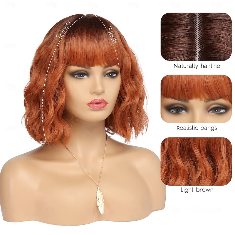 Short Wigs for Women Culy Bob Wigs with Bangs Wig Wavy Synthetic Wigs Christmas Wigs4