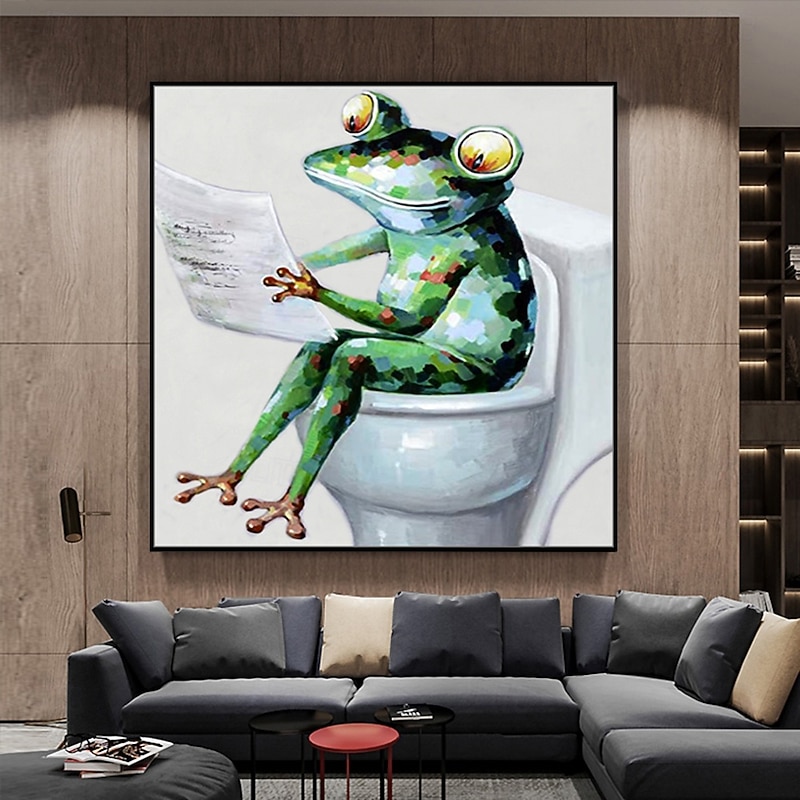 Mintura Handmade Frog Animals Oil Paintings On Canvas Wall Art Decoration Modern Abstract Picture For Home Decor Rolled Frameless Unstretched Painting