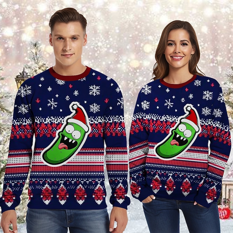 Christmas Cucumber Pullover Funny Christmas Sweatshirt 3D Christmas Funny For Couple's Men's Women's Adults' Christmas Carnival 3D Print Party Festival4