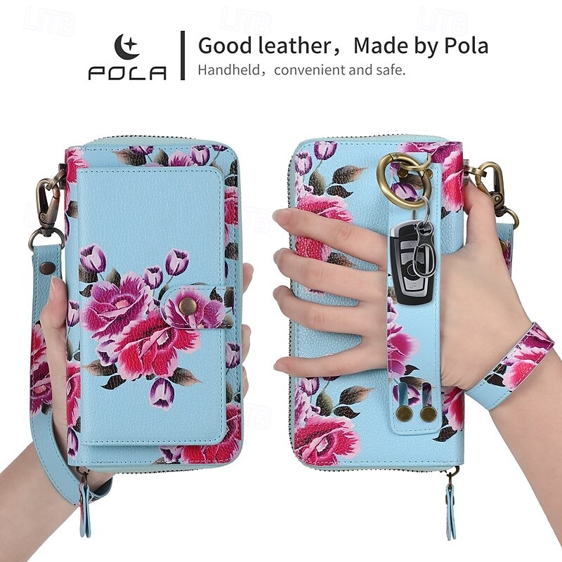 Phone Case For S24 S23 Ultra Plus S22 Plus  Ultra Back Cover Wallet Case Zipper with Wrist Strap Card Slot Retro TPU PU Leather3