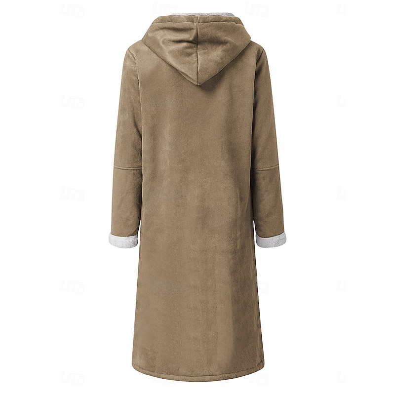 Women's Winter Coat Teddy Coat Outdoor Street Daily Wear Fall Winter Long Coat Regular Fit Thermal Warm Breathable Stylish Casual Jacket Long Sleeve Plain with Pockets Wine Khaki Gray