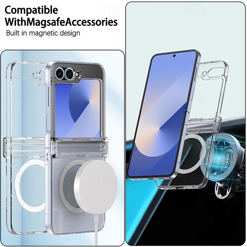 Phone Case For Z Flip 6 Z Flip 5 Z Flip 4 Z Flip 3 Back Cover Magnetic Support Wireless Charging Shockproof Retro TPU Silicone3