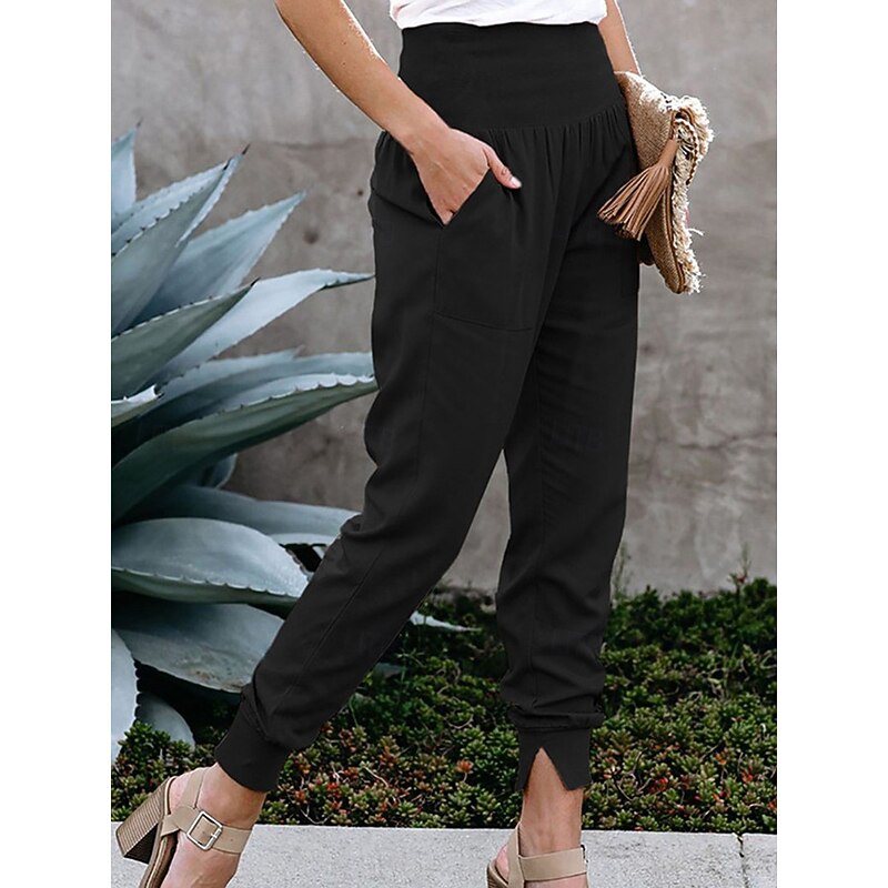 Women's Joggers Chinos Fashion Streetwear Full Length High Waist Plain Pocket High Cut Comfy Soft Comfortable Micro-elastic Outdoor Street Navy-blue Black Pink Green Spring &  Fall Regular Fit3