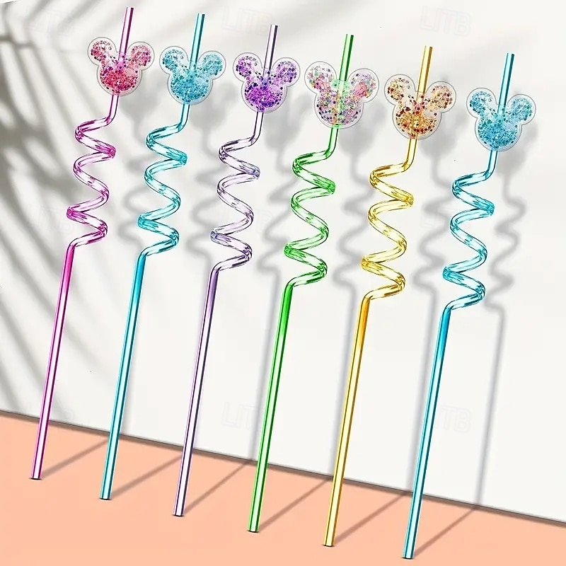 24pcs Straw Glitter Mouse Ear Straw Straw For Milk Water Drinking Straws For Family Gatherings Birthday Parties Themed Parties Decorative Straw For Festival Party Wedding Cocktail Bar Beach Kit3