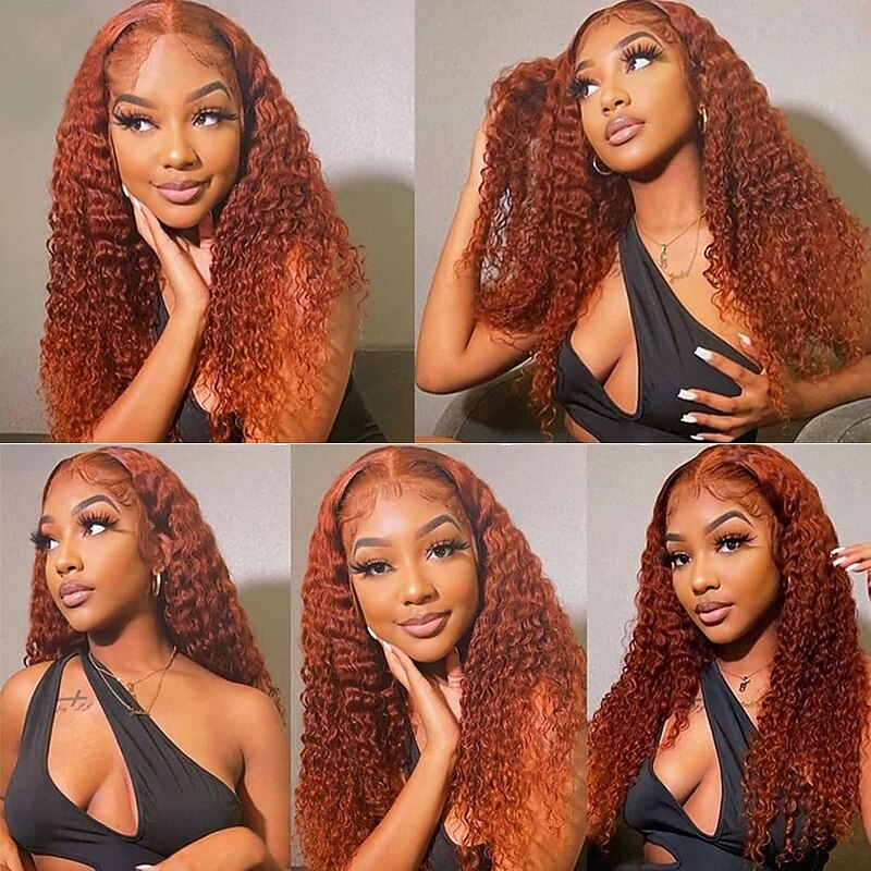 Remy Human Hair 13x6 Lace Front Wig Free Part Brazilian Hair Natural Wave Water Wave Orange Wig 130% 150% 180% Density with Baby Hair 100% Virgin Glueless Pre-Plucked For wigs for black women Long2