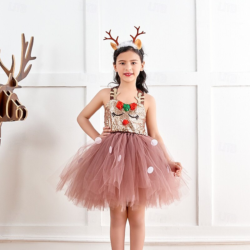 Reindeer Outfits Tutu Santa Suits Girls' Cosplay Costume Kid's Christmas New Year Christmas Eve Christmas Party Dress Headpiece4